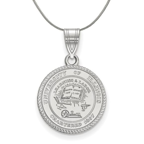 Sterling Silver U. of Illinois Medium Crest Disc Necklace - 18 Inch